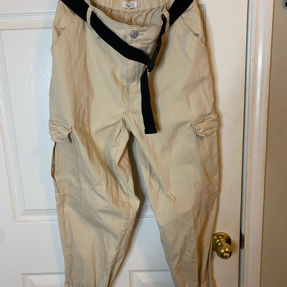 Rue21 Beige Cargo Pants with Black Belt